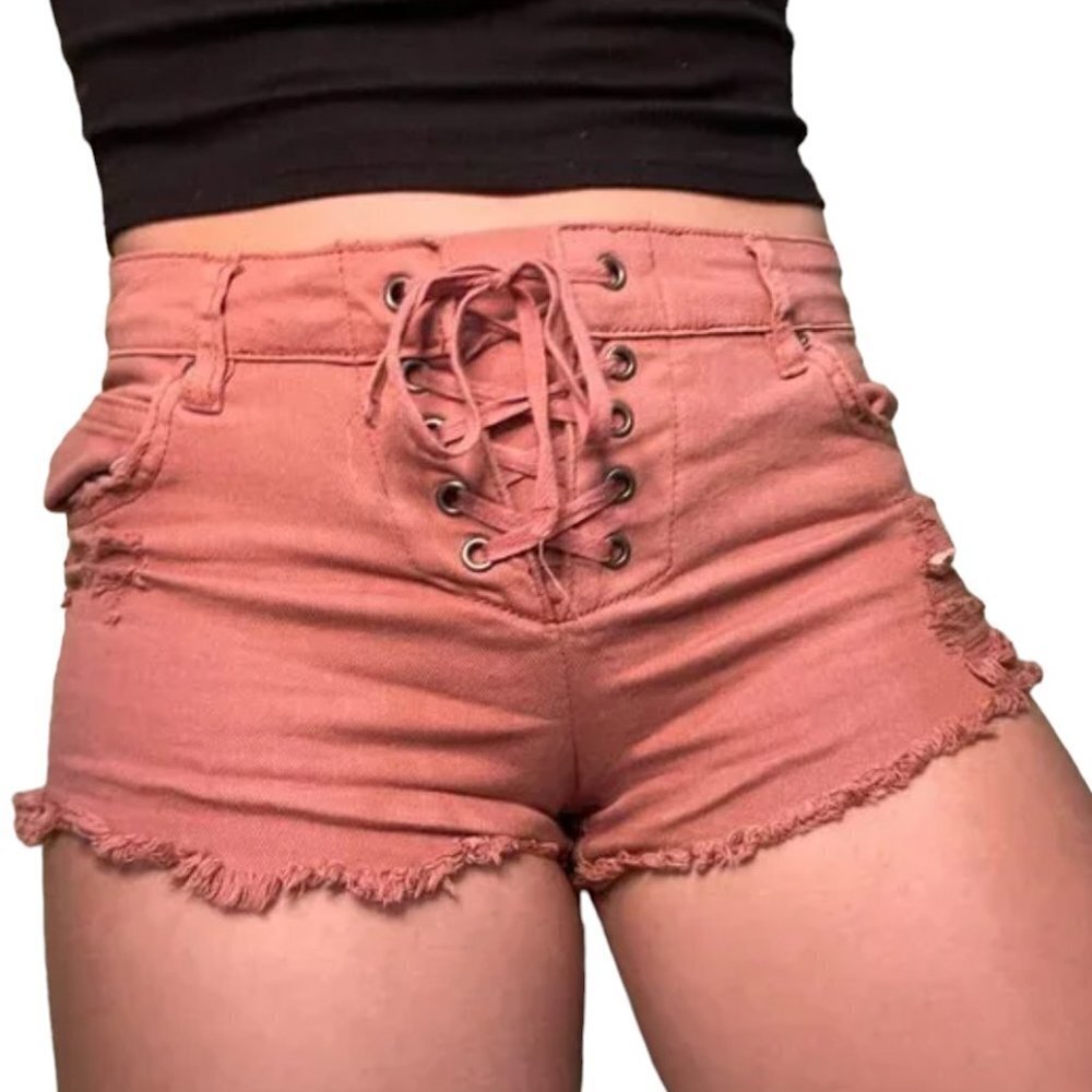 BILLABONG Lace Up Coral Pink Denim Shorts - size 24